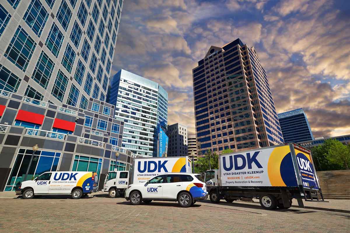 UDK Trucks in front of office buildings